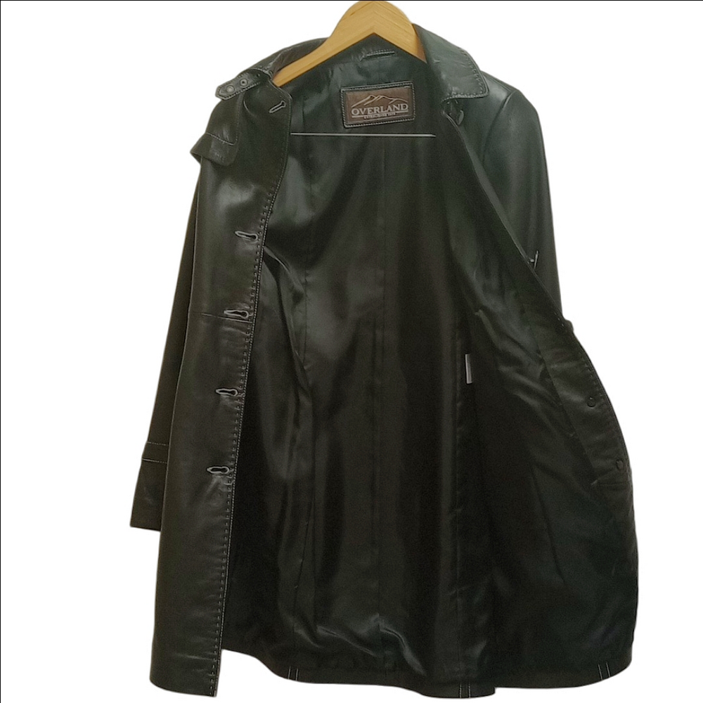 🆕 OVERLAND "MIA" BLACK ITALIAN LAMB LEATHER WOMEN'S TRENCH COAT - Picture 10 of 16